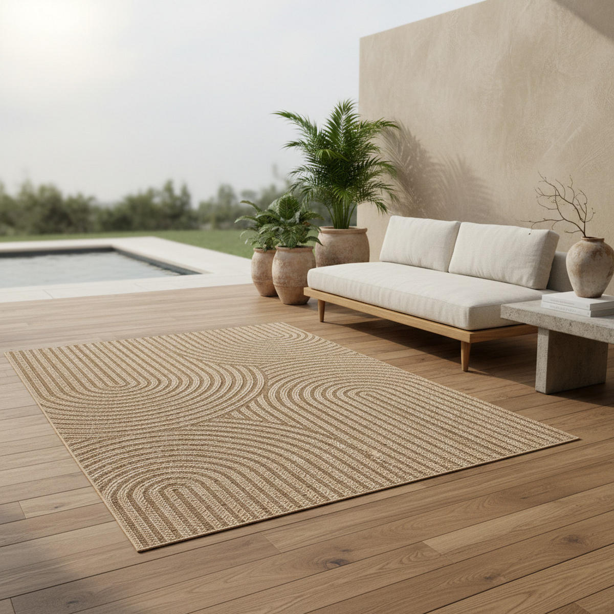 TEPPICH In-/Outdoor Jute-Optik Flachgewebe Grobe Linien Polypropylen Beige Läufer 80x250 - Beige, Textil (80/250cm) - KADIMA DESIGN