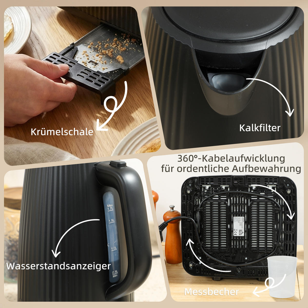 TOASTER mit Wasserkocher DE-07937 Schwarz - Schwarz, Kunststoff (15.6/23.3/21.4cm) - ComfortXL