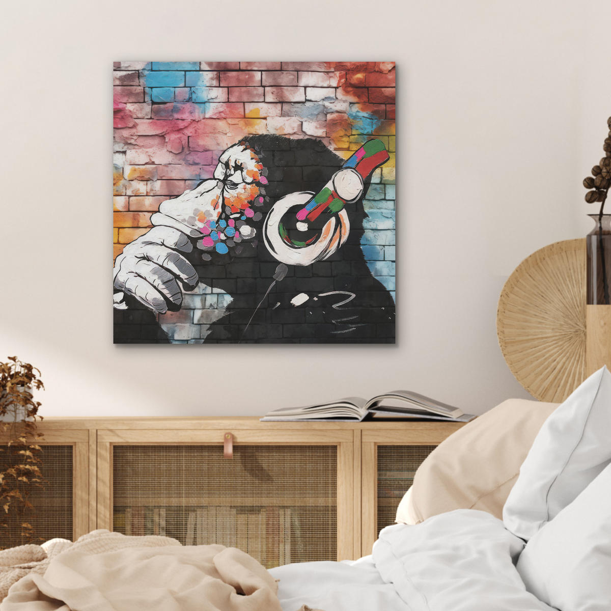 AKUSTIKBILD Affe - Graffiti - Musik Wandbilder 60x60 cm - Multicolor, Kunststoff (60/60/0.9cm) - MuchoWow