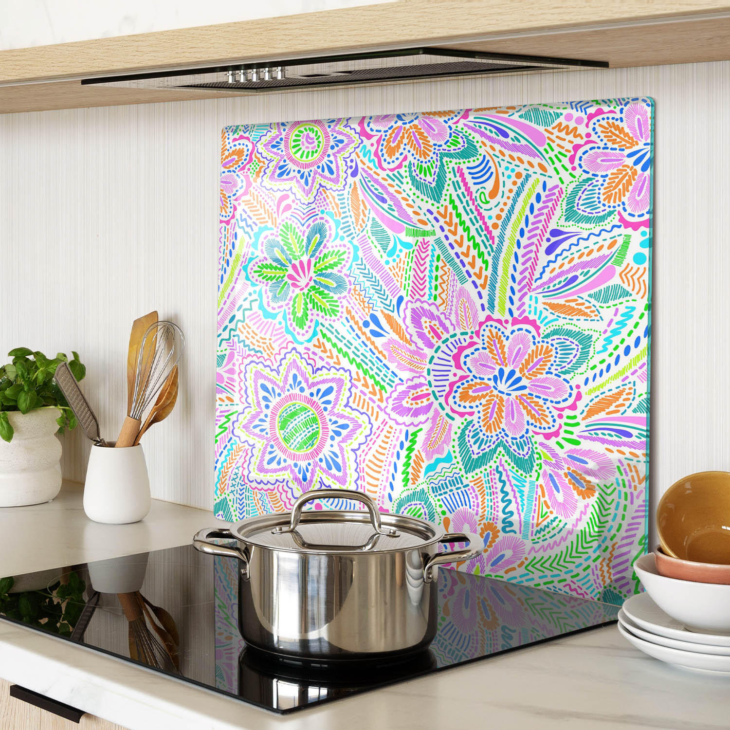 GLASPLATTE 60x52 cm Blumenmuster - Multicolor, Glas (60/0.4/52cm) - TULUP