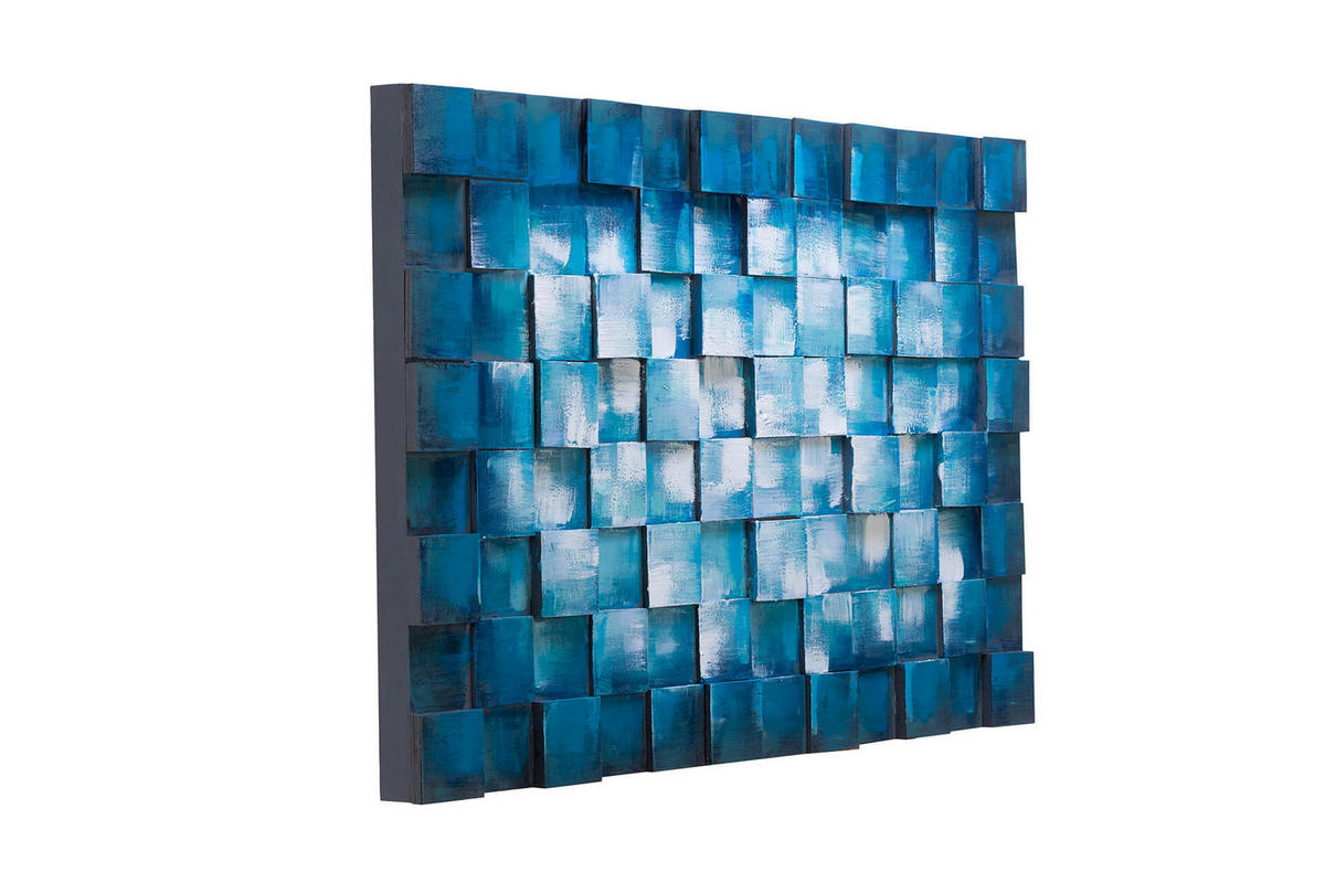 HOLZBILD Blau 90/60 cm - Blau/Weiß, Holz (4.5/60cm) - KUNSTLOFT