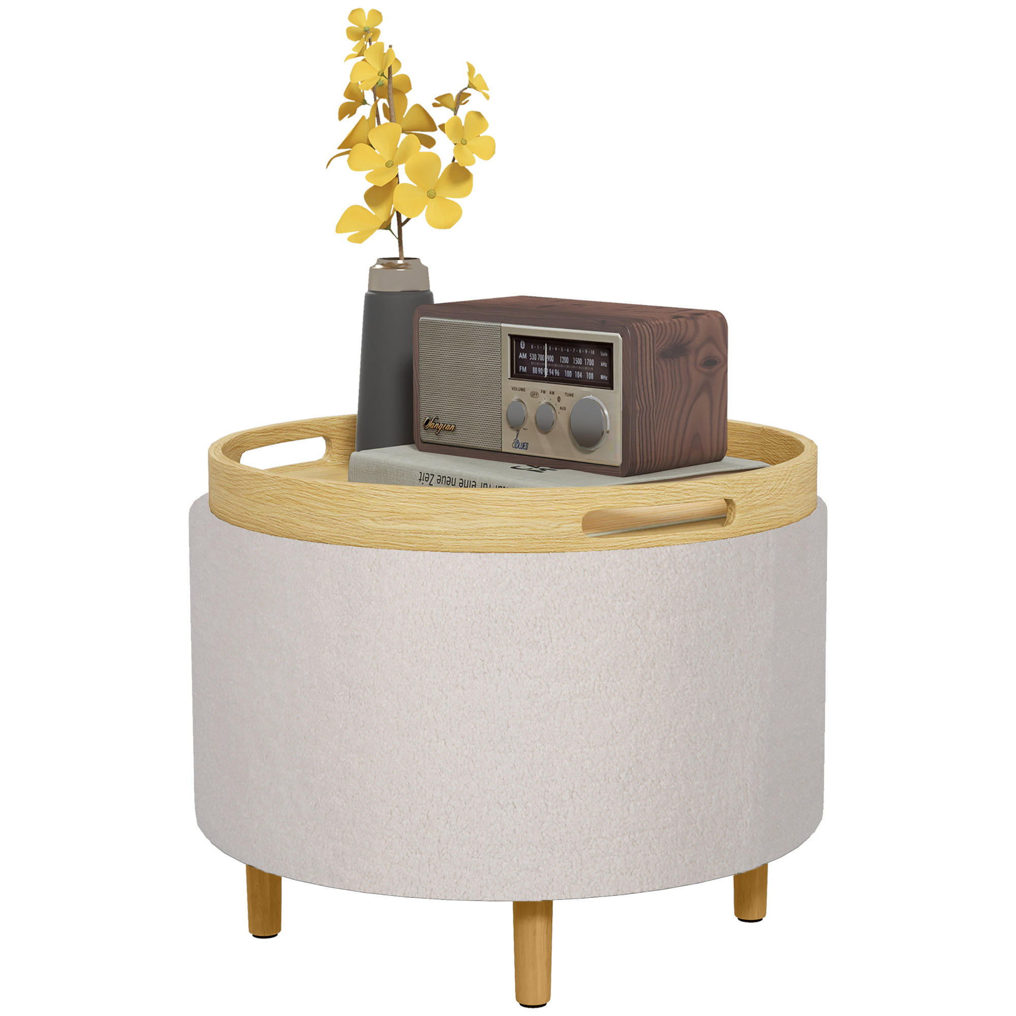 HOCKER DE-07104 Teddyfleece, versteckter Stauraum, umkehrbarer Deckel Weiß - Weiß, Holzwerkstoff (56/42/56cm) - ComfortXL