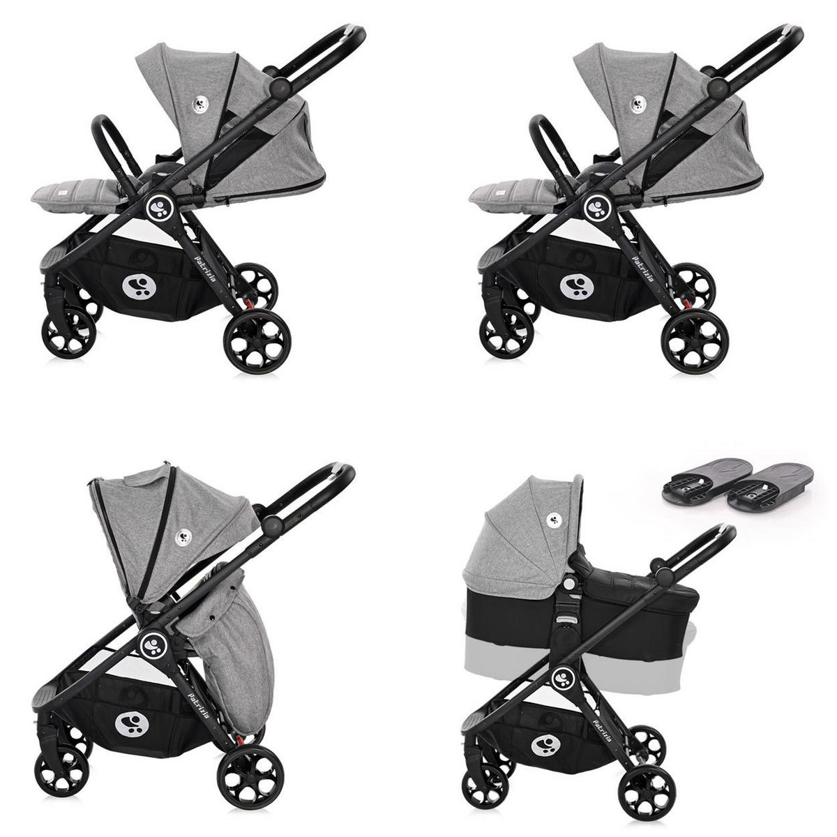 KOMBIKINDERWAGEN 2 in 1 Patrizia schwarz Babywanne, Sportsitz, Sitz umkehrbar - Schwarz, Metall (93/55/99cm) - Lorelli