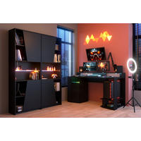 JUGENDZIMMER Gaming Set mit Schreibtisch und Schrank inkl. LED - Schwarz, Glas/Holzwerkstoff (290/180/62cm) - Parisot Meuble