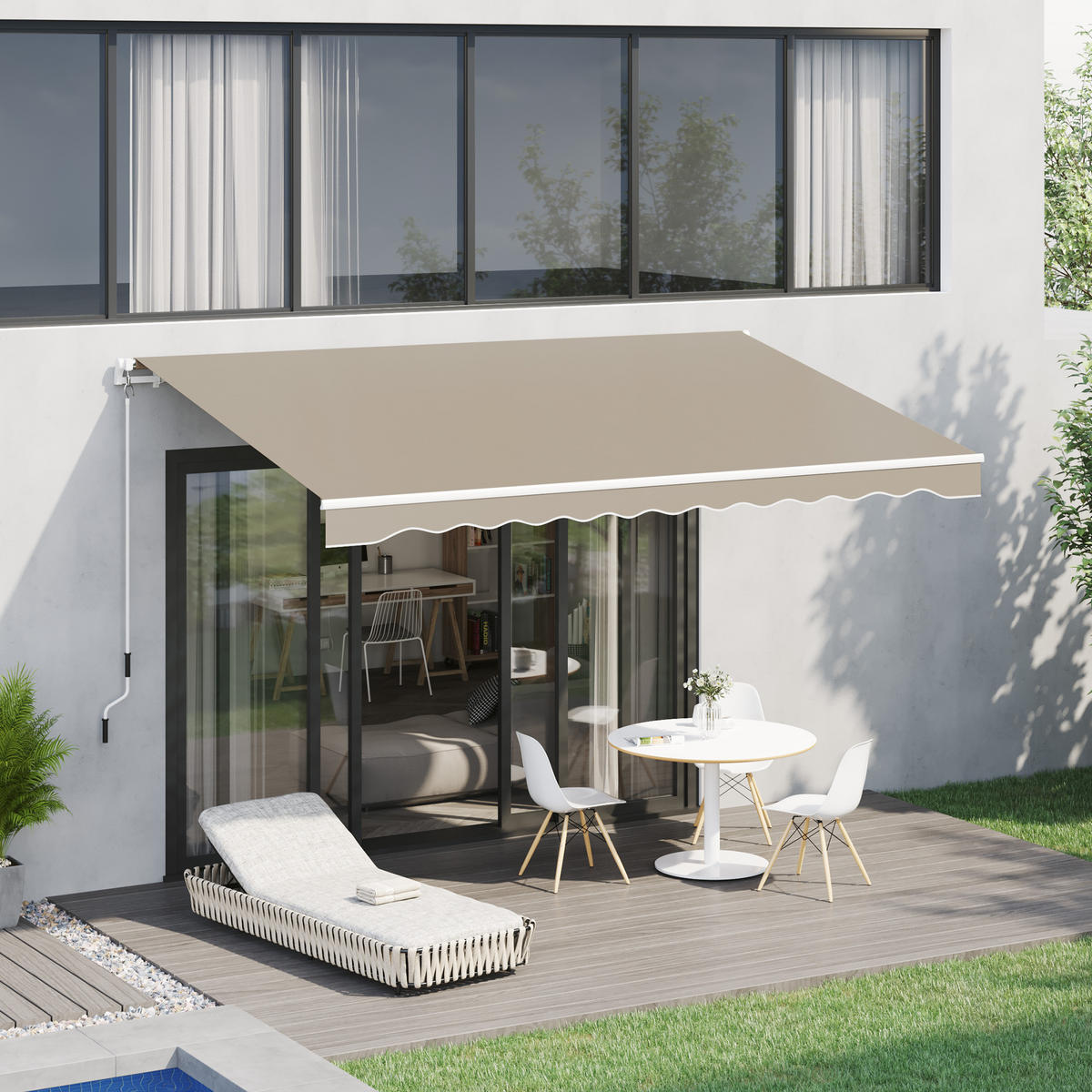 MARKISE, Beige+Weiß, Aluminium, Eisen, Polyester - Beige, Metall (245/350/395cm) - Outsunny