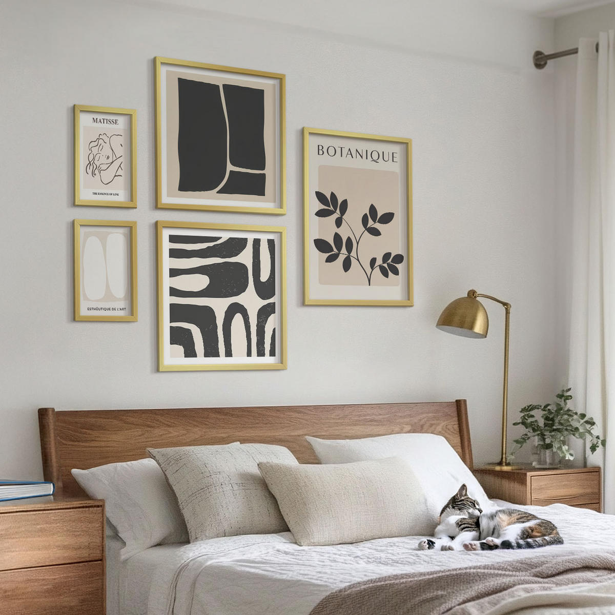 BILDER SET 5er Set - 50x50 cm & 20x30 cm & 40x60 cm Goldrahmen - Matisses stilvolle Pflanzenbilder - Goldfarben, Kunststoff (40/60cm) - TULUP