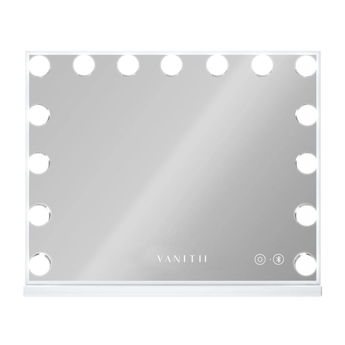 SCHMINKSPIEGEL mit LED-Beleuchtung und Bluetooth weiß 58/46 cm - Weiß, Metall (58/46/3cm) - VANITII