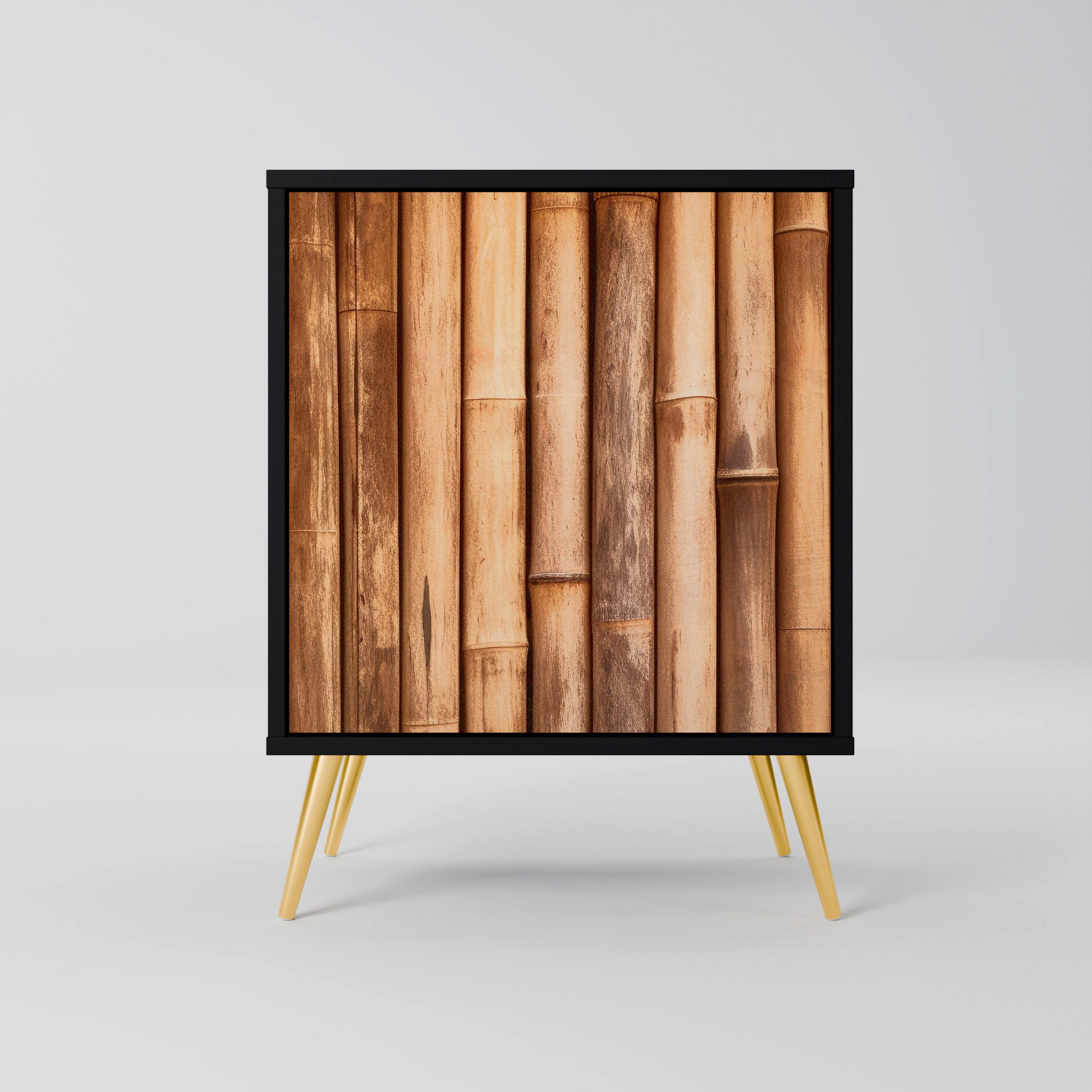 SIDEBOARD NATURAL WOOD, Schwarz, 57,5x42x75,5 cm, Goldfarbene Metallfüße - Goldfarben/Multicolor, Holzwerkstoff/Metall (57.5/75.5/42cm) - SpaceRebels