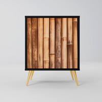 SIDEBOARD NATURAL WOOD, Schwarz, 57,5x42x75,5 cm, Goldfarbene Metallfüße - Goldfarben/Multicolor, Holzwerkstoff/Metall (57.5/75.5/42cm) - SpaceRebels