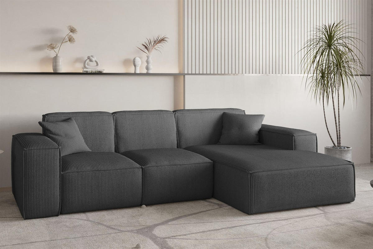 ECKSOFA Celes Premium Stoff Scala - Anthrazit, Holzwerkstoff/Textil (266/165cm) - Fun Möbel