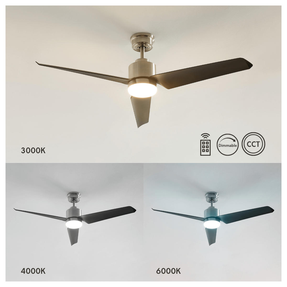 LED-DECKENVENTILATOR Altair, Schwarz und Nickel, 34.5cm - Schwarz, Glas (34/132/34.5cm) - KOSILUM