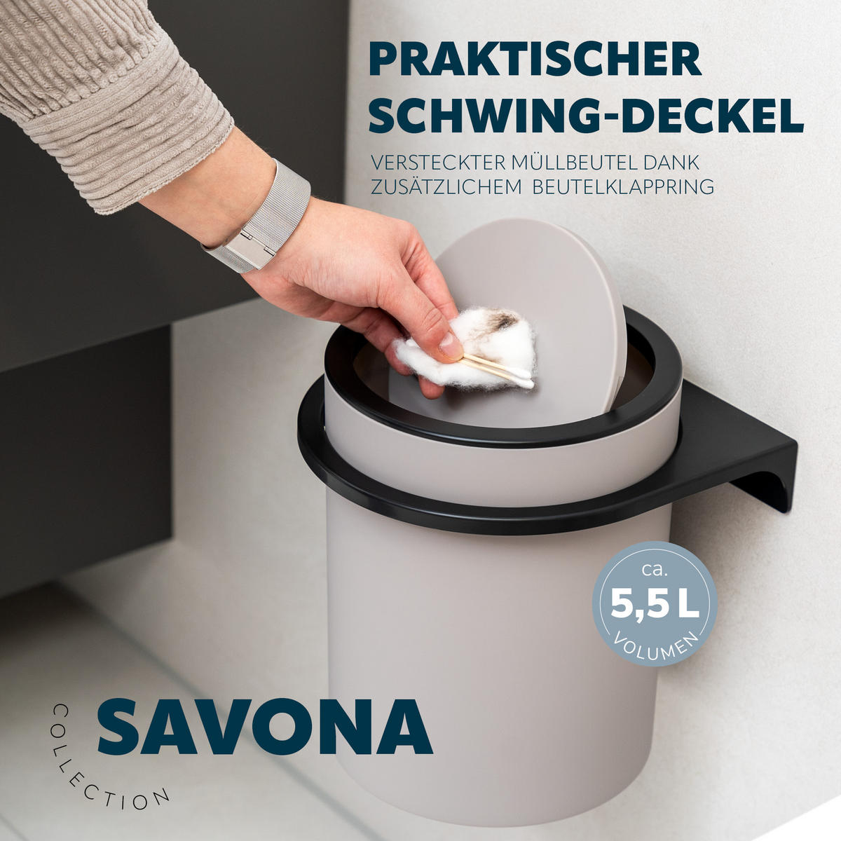 WC-GARNITUR 2-TLG. Bürste u. Eimer SAVONA Softtouch inkl. Wandhalterung, rund - taupe - Taupe, Kunststoff (19/24.5/19cm) - bremermann