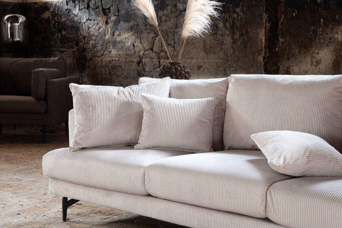 3-SITZER-SOFA Samt beige - Beige, Textil (255/66/86cm) - ebuy24