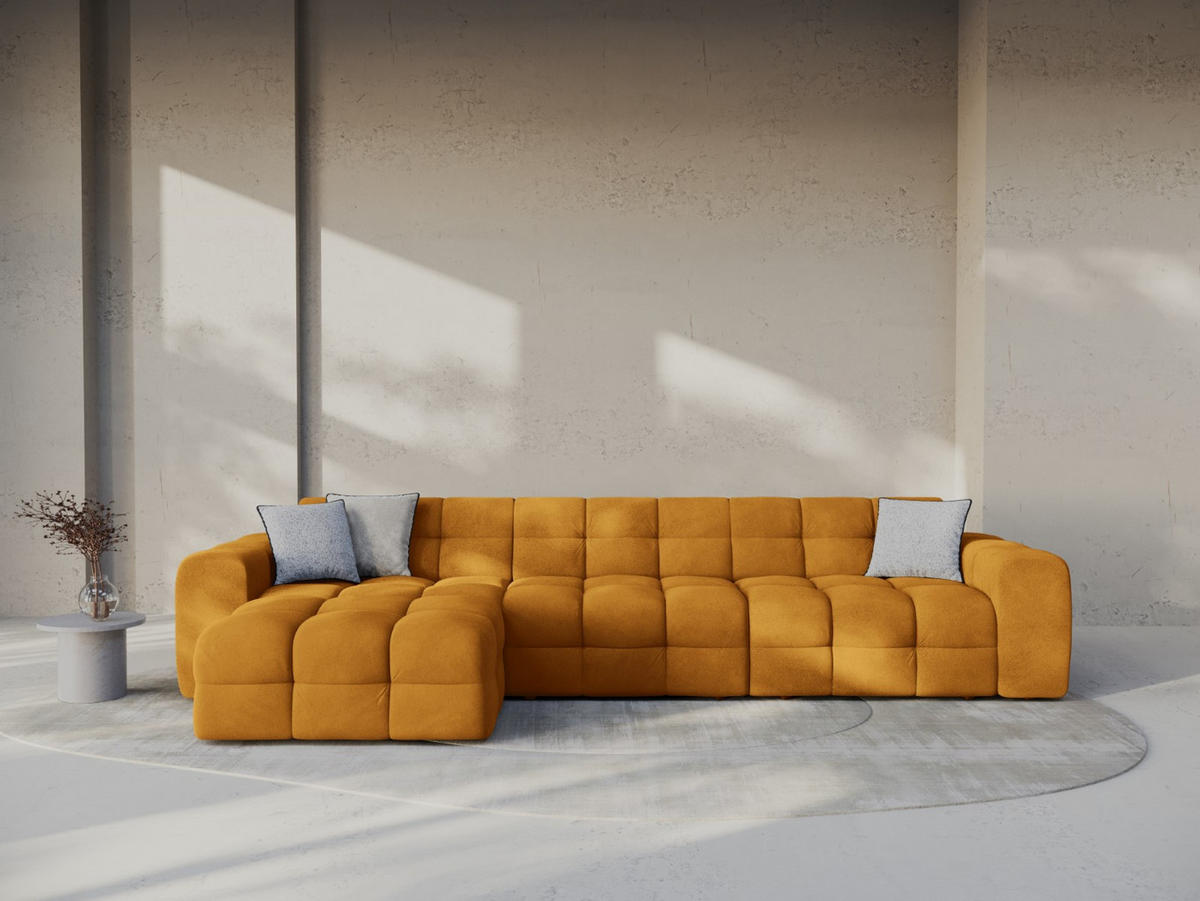 ECKSOFA links Kendal aus Samt senf 5 Sitzplätze - Dunkelgelb, Textil (173/357cm) - Micadoni