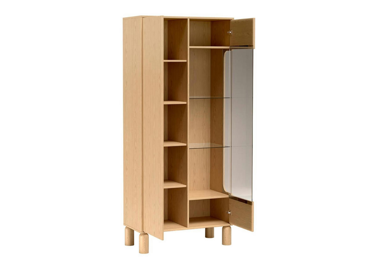 VITRINE Sanden Eiche, zweitürige höhe Glasvitrine - Eichefarben, Holzwerkstoff (89/197/41cm) - Bettso