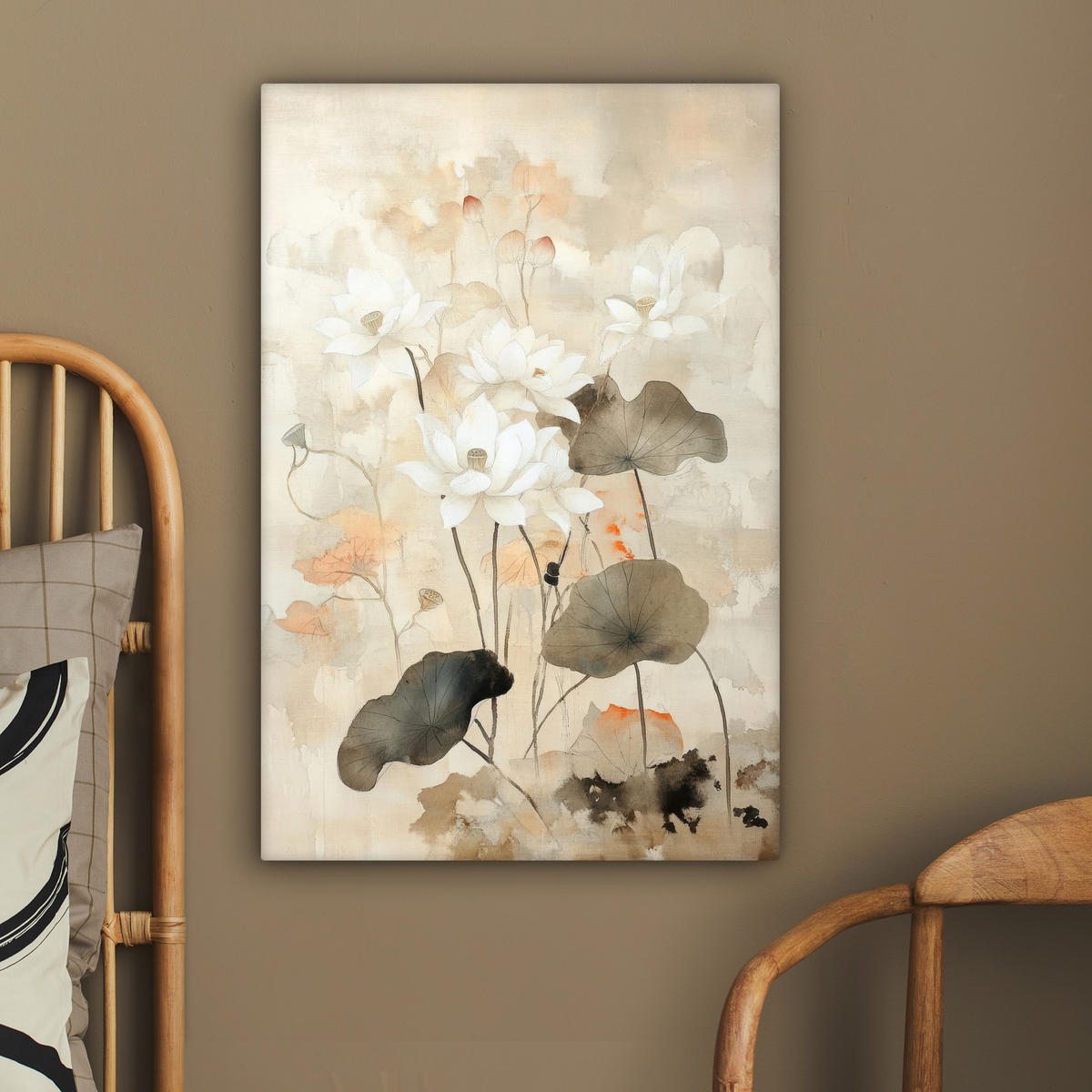 LEINWANDBILD Blumen - Japandi - Wabi sabi 60x90 cm - Sandfarben, Textil (60/90cm) - MuchoWow