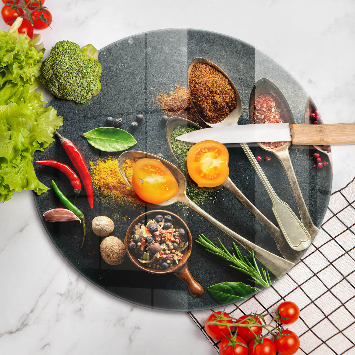 GLASPLATTE Ø 40 cm Küchengewürze Zusammensetzung - Multicolor, Glas (40/40cm) - Wallfluent