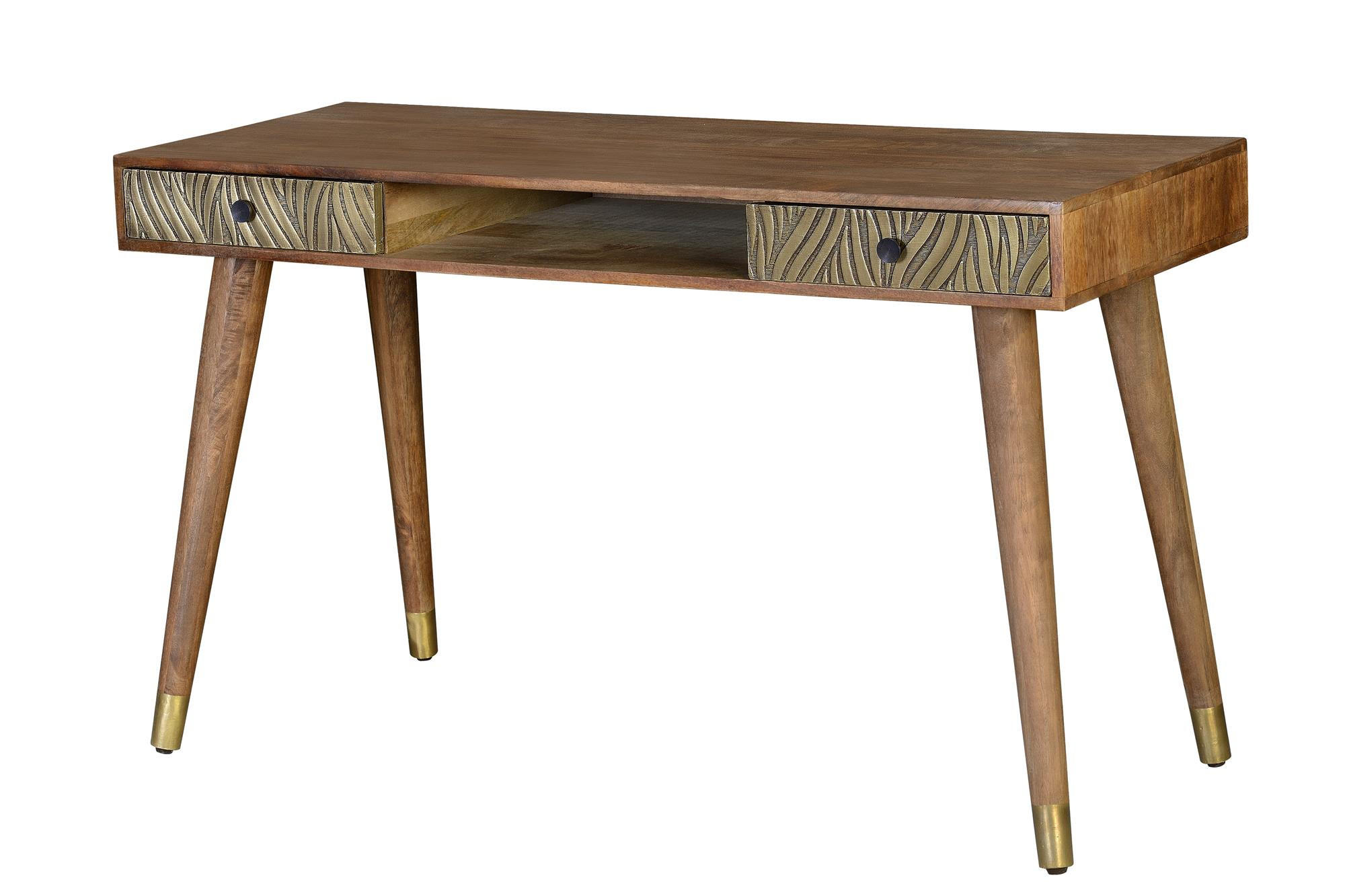 SCHREIBTISCH aus Mangoholz mit Bronzeelementen - Braun, Holz (130/50/76cm) - Giner y Colomer