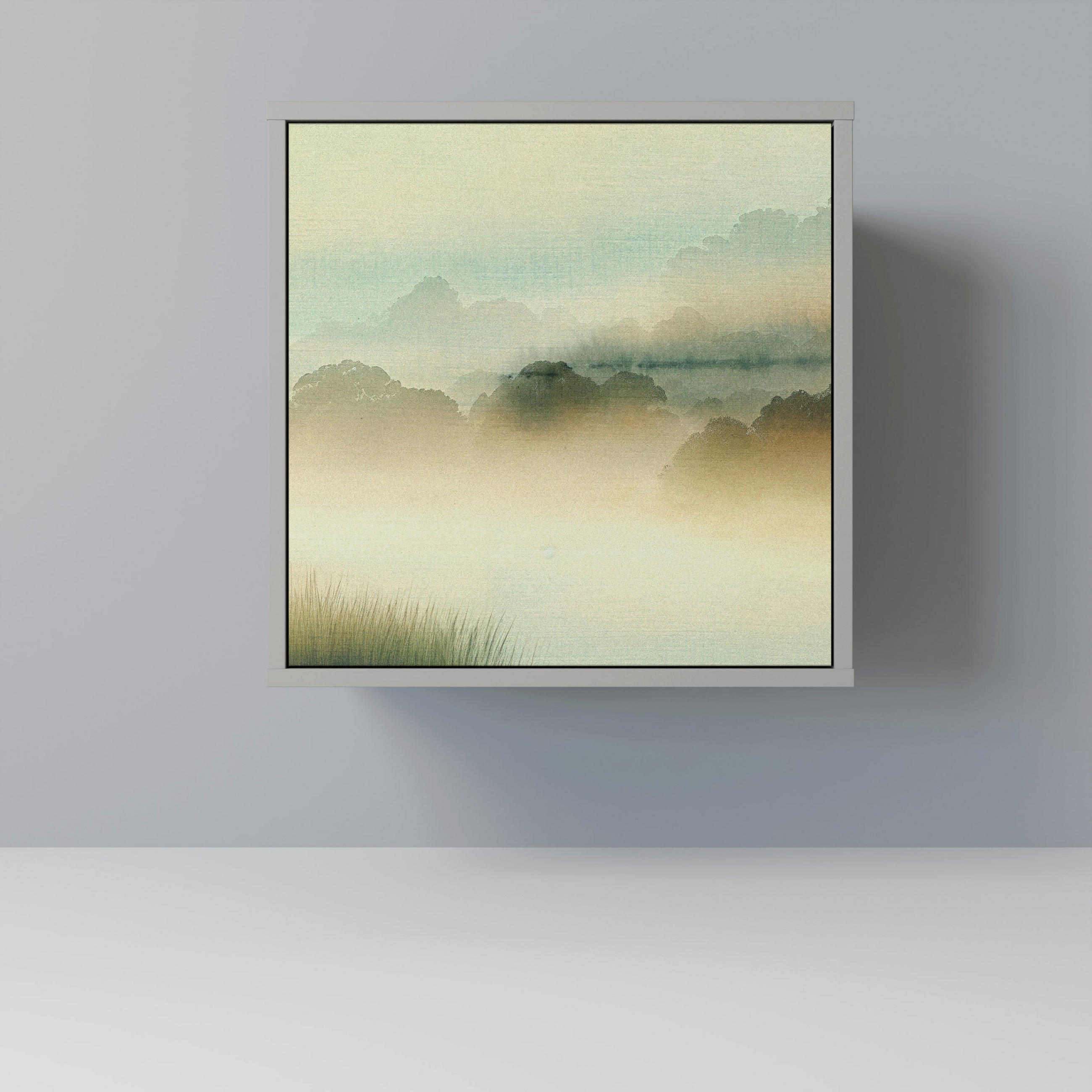 SIDEBOARD MORNING BY THE LAKE, Grau, 57,5x42x57,5 cm, Ohne Füße - Multicolor/Grau, Holzwerkstoff (57.5/57.5/42cm) - SpaceRebels