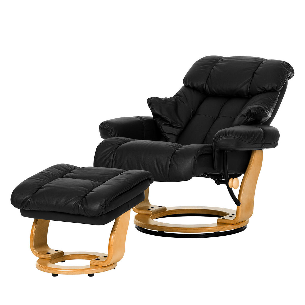 RELAXSESSEL - 2-teilig - Holzwerkstoff / Echtleder / Kunstleder - Schwarz, Leder/Birkenholz (90/104/91cm) - home24
