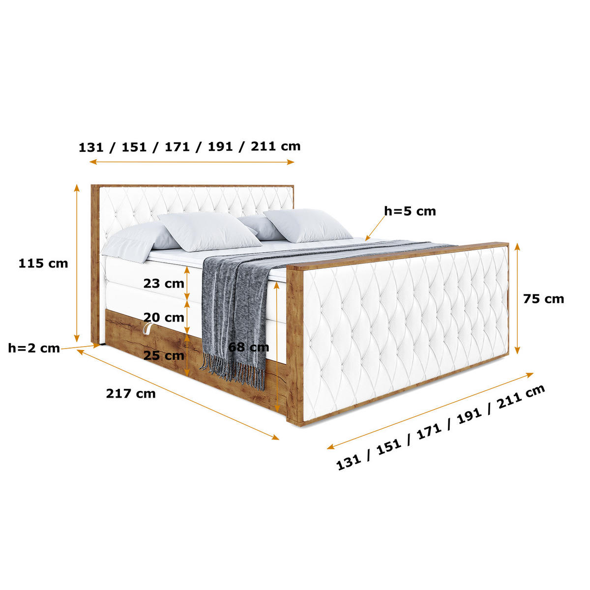 BOXSPRINGBETT mit Matratze H3|H4 und Lattenrost - LOLLI5-Z KING-120x200 - Weiß Kunstleder - Weiß, Holzwerkstoff (120/200cm) - ALTDECOR