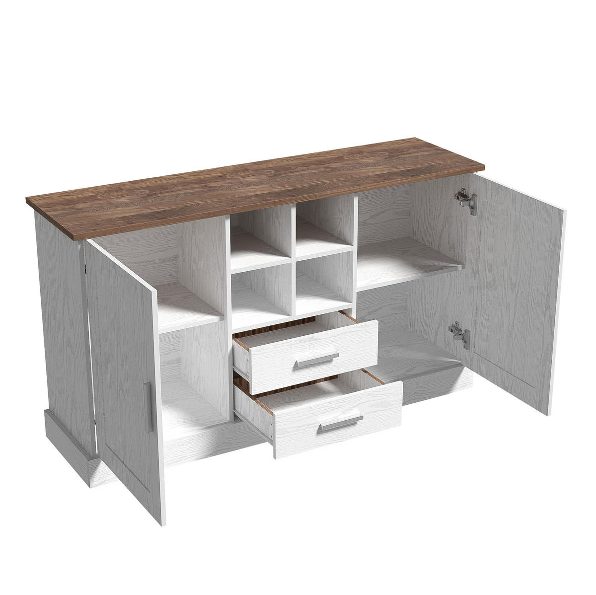 SIDEBOARD mit 2 Türen und 2 Schubladen 140 x 40 x 79,5 cm Brown White Wood - Braun, Holzwerkstoff (140/79.5/40cm) - Meubliv