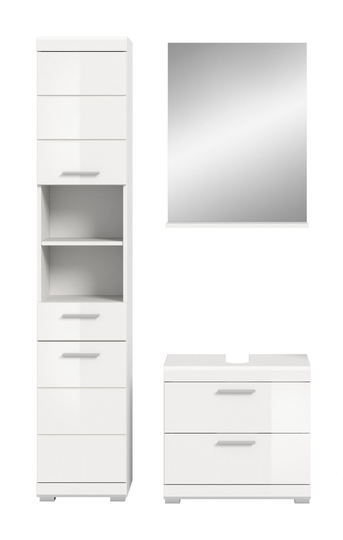 BADKOMBINATION 3tlg. Scout Bad in weiß Nachbildung und weiß hochglanz B/H/T: 112x191x34 cm - Weiß, Holz (112/191/37cm)