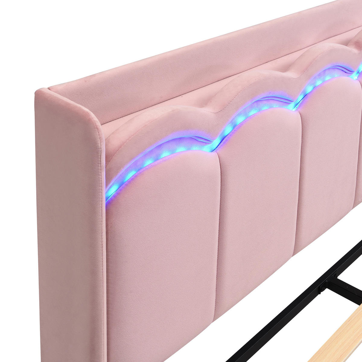 KINDER-POLSTERBETT aus Samt 140x200 cm Rosa mit Schubladen, Ablagefläche und App-LED-Beleuchtung - Pink, Textil (140/200cm) - Modfu