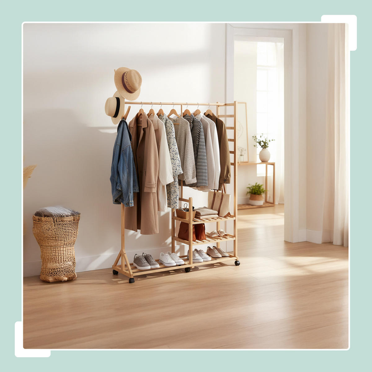 KLEIDERSTÄNDER - Hellbraun, Holz/Kunststoff (100/176/38cm) - Relaxdays