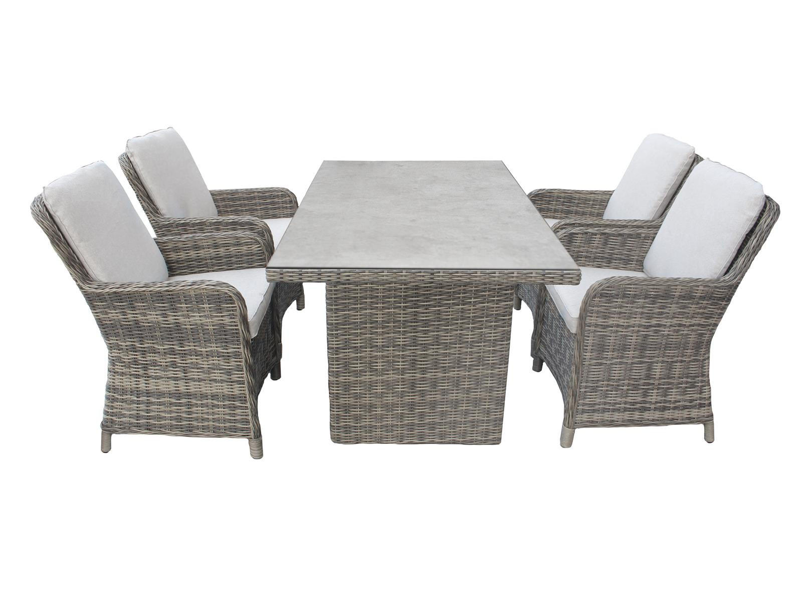 GARTEN-ESSGRUPPE Ria Braun Polyrattan für 4 Personen - Grau, Kunststoff - Green Spirit
