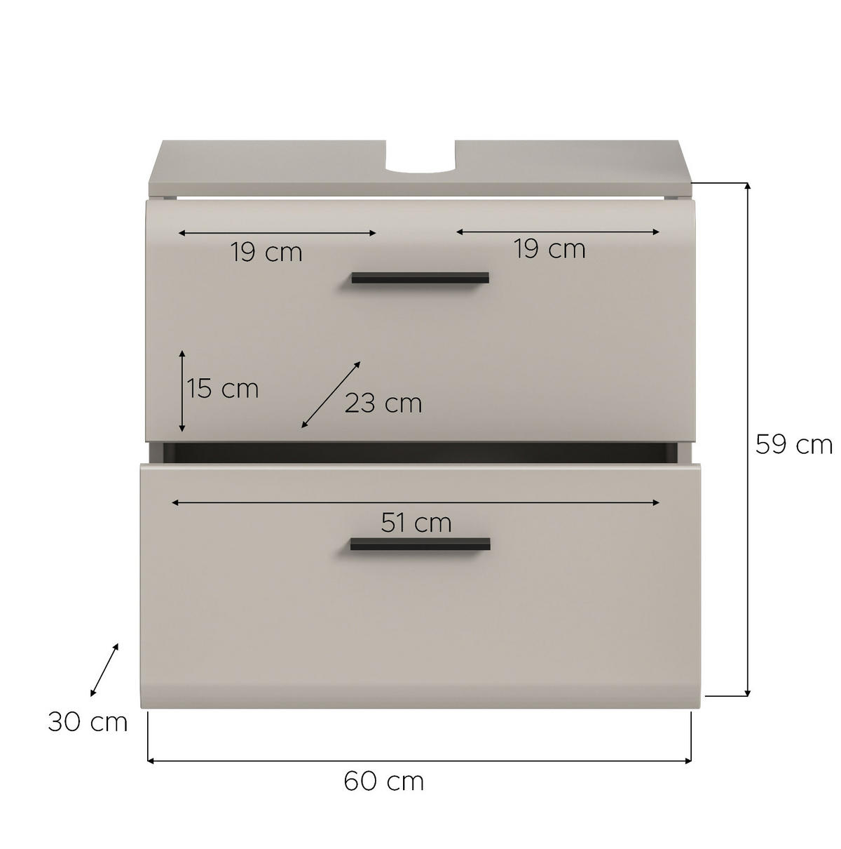 WASCHBECKENUNTERSCHRANK Kaschmir 60 cm, Badezimmer Unterschrank auf Rollen - Kaschmir/Schwarz, Holzwerkstoff/Kunststoff (60/59/30cm) - Inn.Furn