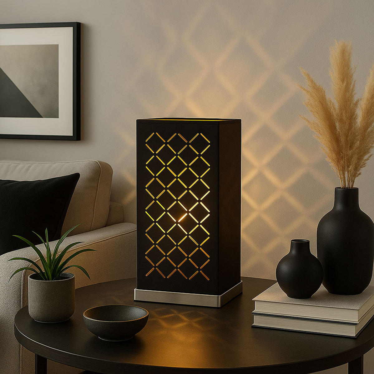 LED TISCHLEUCHTE CLARKE Schwarz Gold - Schwarz, Textil (11/11/25cm)