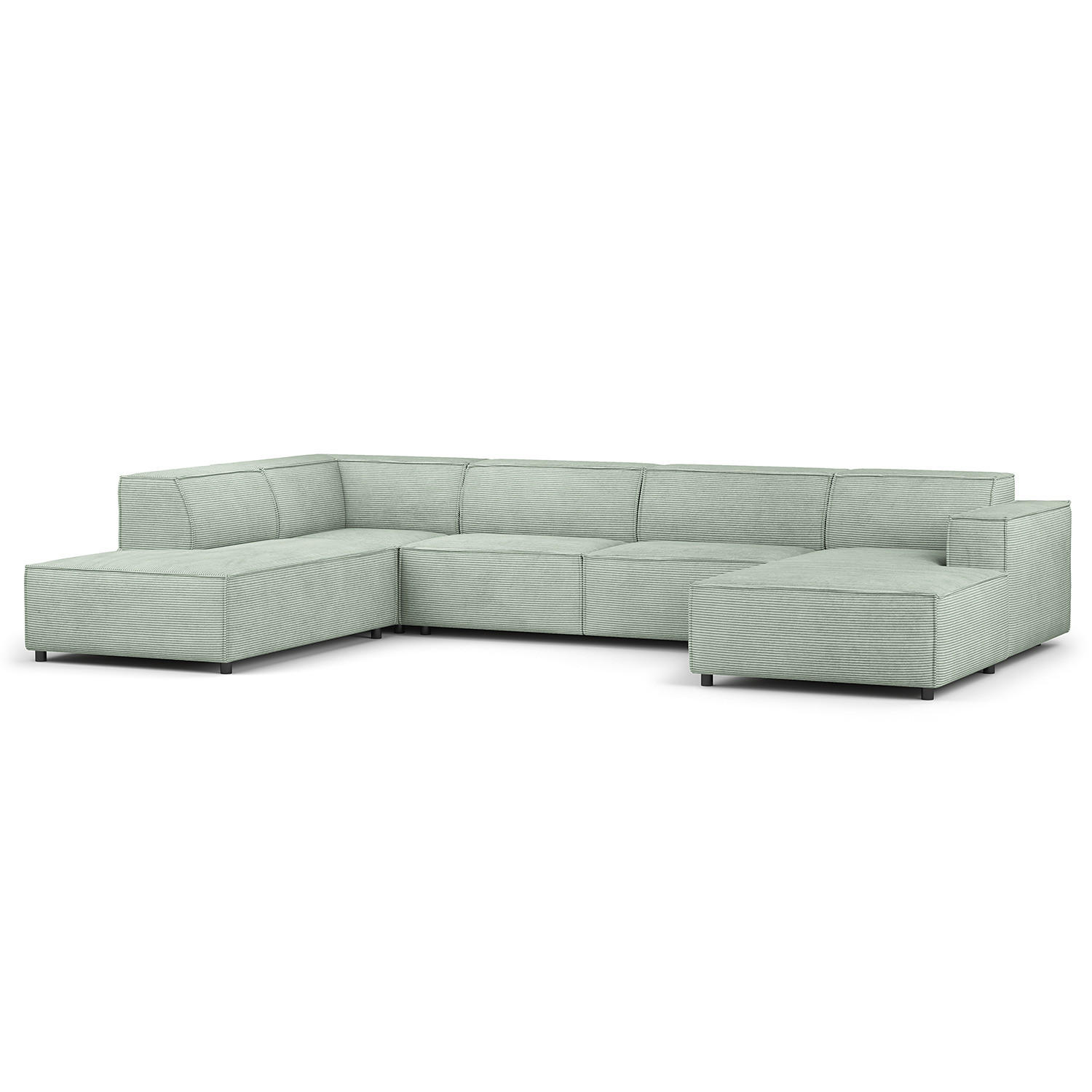 WOHNLANDSCHAFT mit Longchair & Ottomane - Schwarz/Mintgrün, Kunststoff/Textil (369/70/234cm) - home24