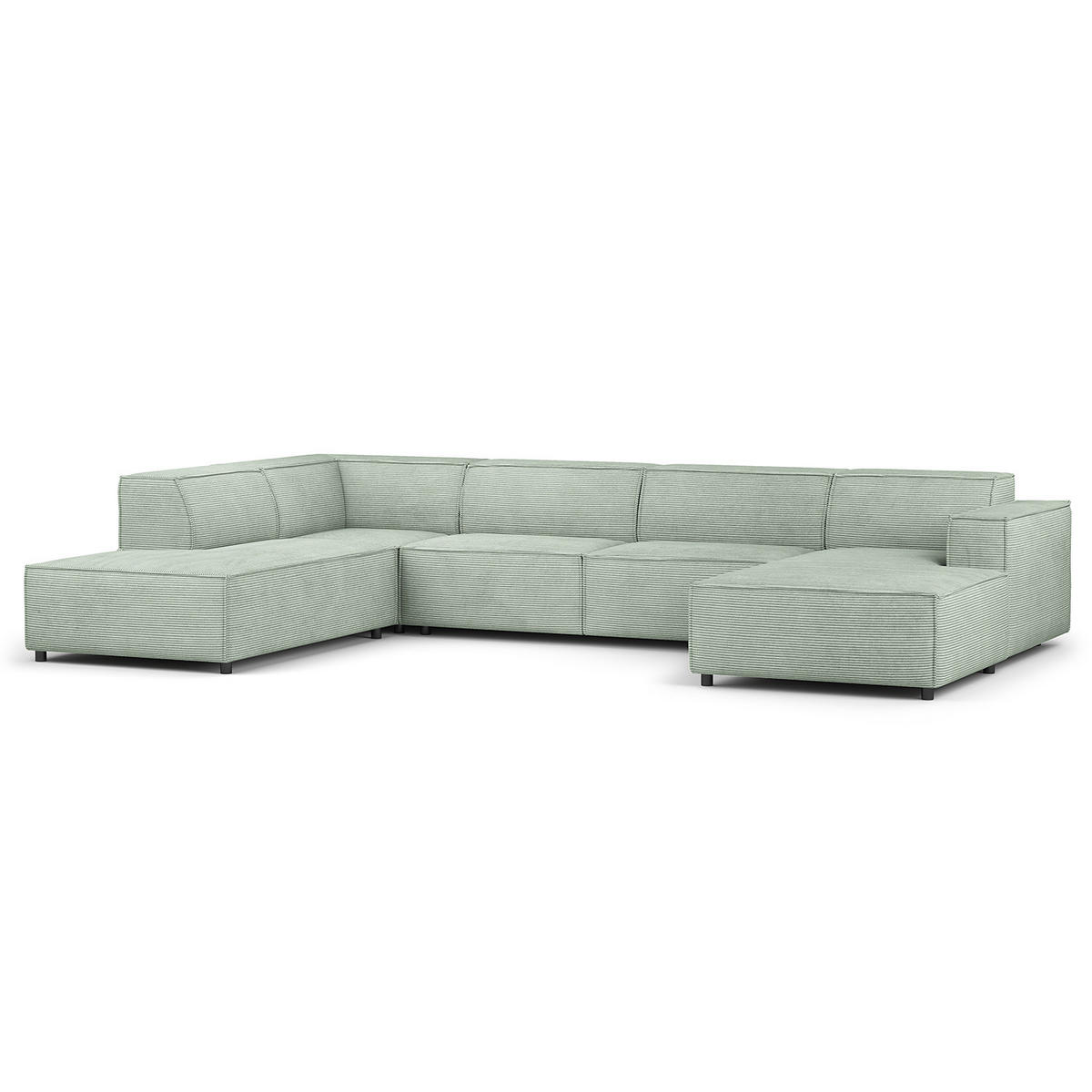 WOHNLANDSCHAFT mit Longchair & Ottomane - Schwarz/Mintgrün, Kunststoff/Textil (369/70/234cm) - home24