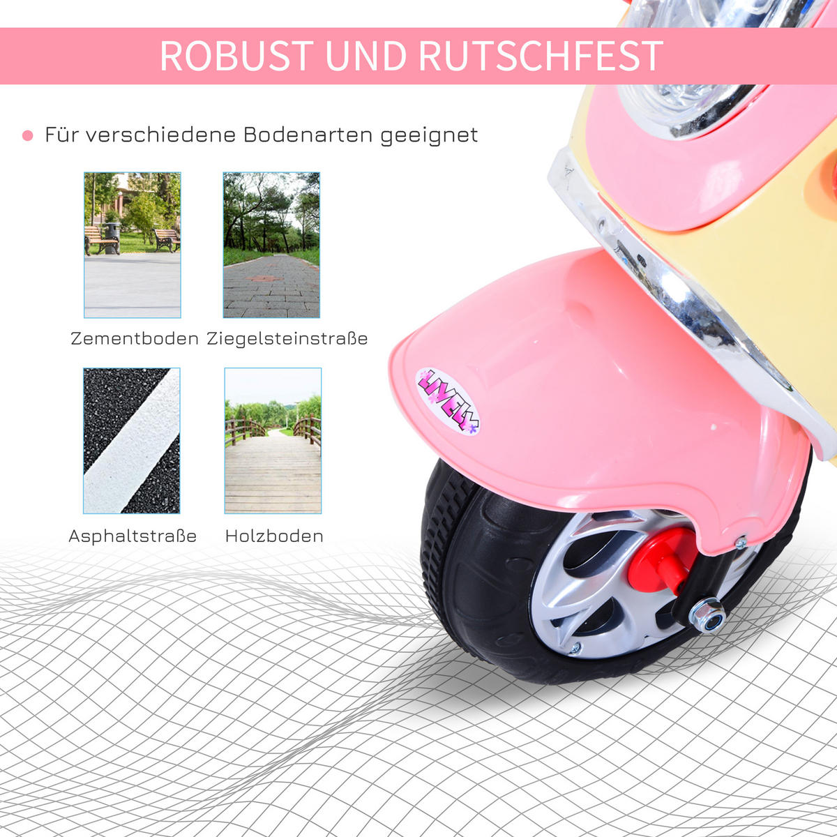 ELEKTRO KINDERMOTORRAD, Kindermotorrad/Rosa+Weiß, PP+ Metall - Rosa, Kunststoff (108/51/75cm) - HOMCOM