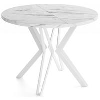 ESSTISCH Austin runder ausziehbarer, Marmor Weiß 120-200/100/76 cm - Ecru/Weiß, Holzwerkstoff/Metall (120/200/76cm) - WFL GROUP