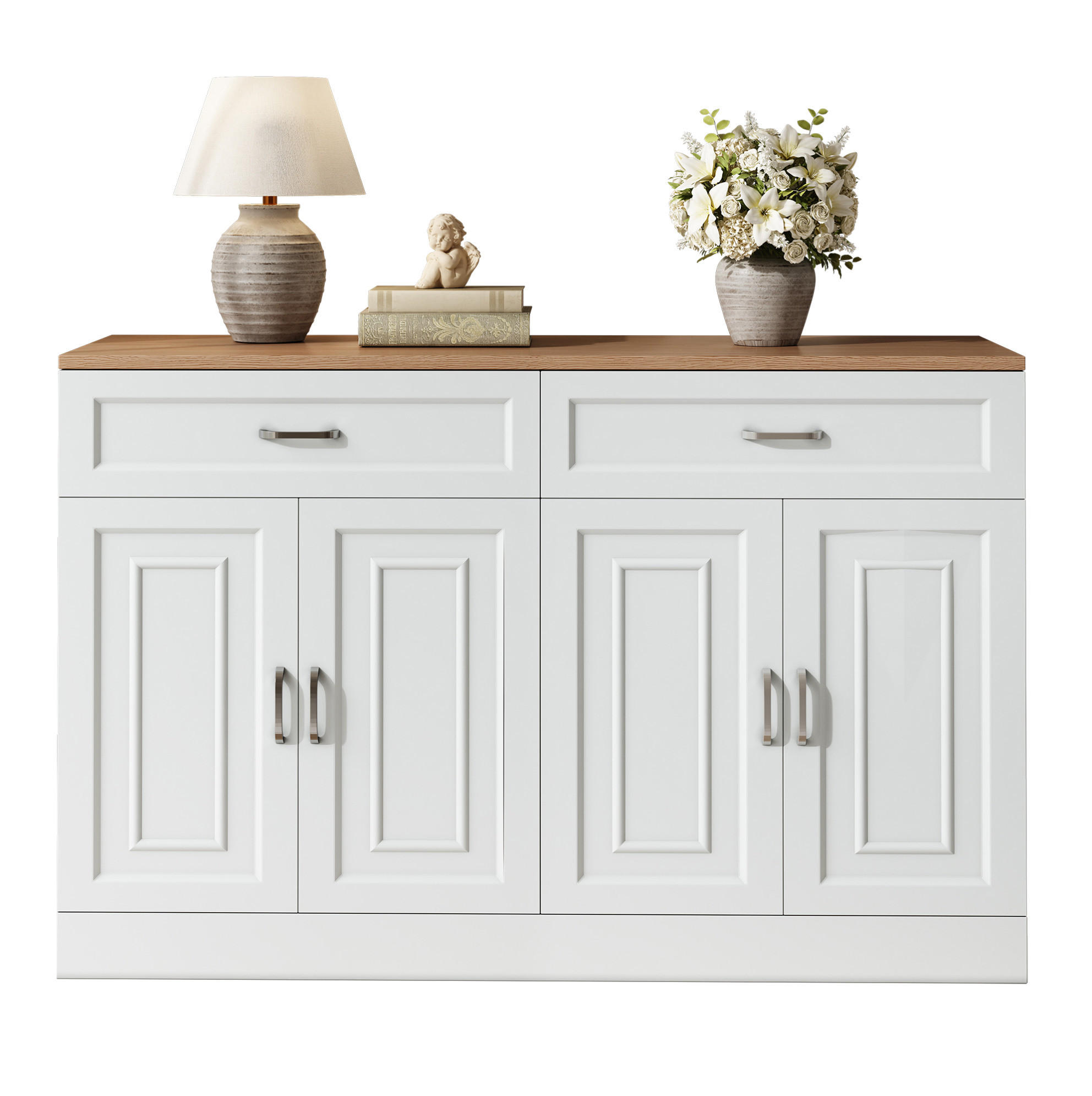 SIDEBOARD mit 4 Türen und 2 Schubladen, Spanplatte, 120/35/80,5 cm, Holzoptik, Weiß - Weiß, Holzwerkstoff (120/80.5/35cm) - Redom