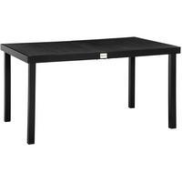 GARTENTISCH aus Aluminium 140x90x74 cm Schwarz mit Tischplatte in Holzoptik und verstellbaren Fußpolstern - Schwarz, Metall (140/90/74cm) - Modfu