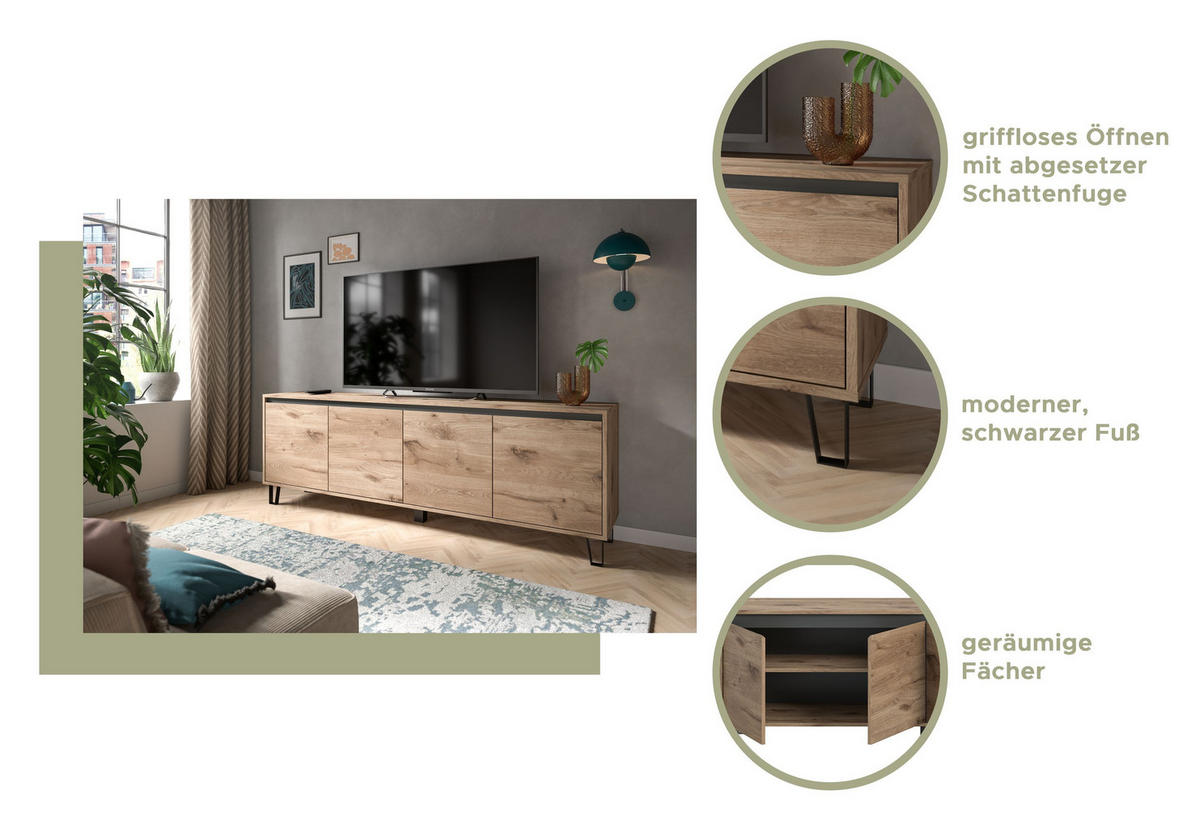 LOWBOARD BALTON (B/H/T: ca. 184/64/40 cm) in Viking Oak Nachbildung/Viking Oak Nachbildung - Eichefarben, Holzwerkstoff (184/64/40cm)
