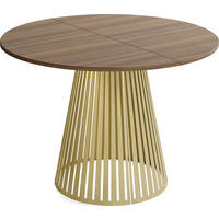 ESSTISCH Naro rund ausziehbar mit Goldenem Lamellen-Metallgestell, Walnuss Braun 100-180/100/76 cm - Goldfarben/Walnussfarben, Holzwerkstoff/Metall (100/100/76cm) - WFL GROUP
