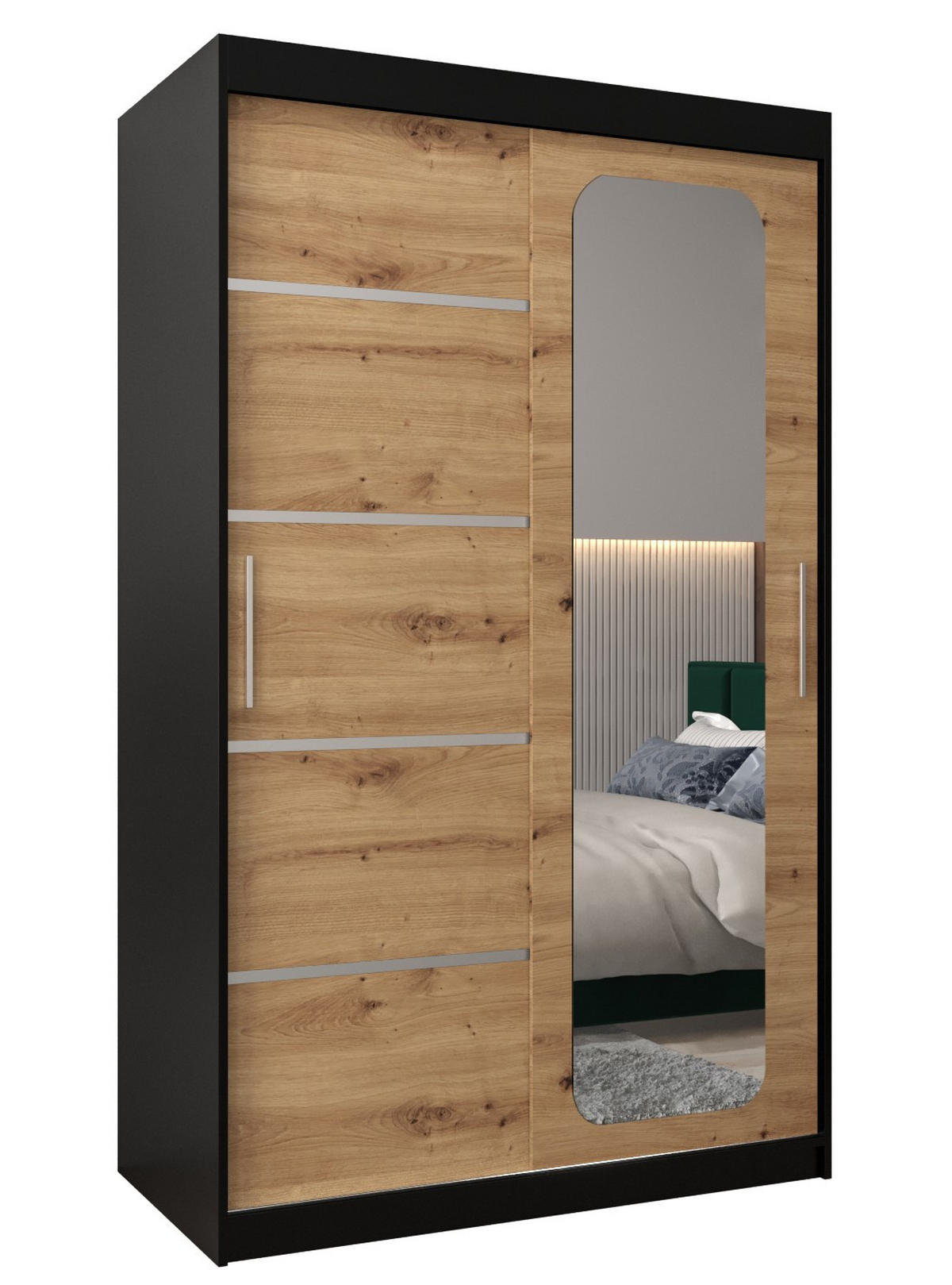 SCHWEBETÜRENSCHRANK 200/120/62 2-türig - Silberfarben/Schwarz, Holz/Kunststoff (120/200/62cm) - Abiks Möbel