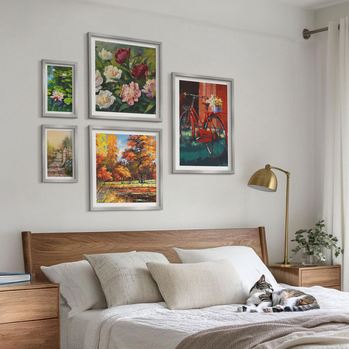 BILDER SET 5er Set - 50x50 cm & 20x30 cm & 40x60 cm Silberner Rahmen - Strand Holzsteg Klippen - Silberfarben, Kunststoff (40/60cm) - TULUP