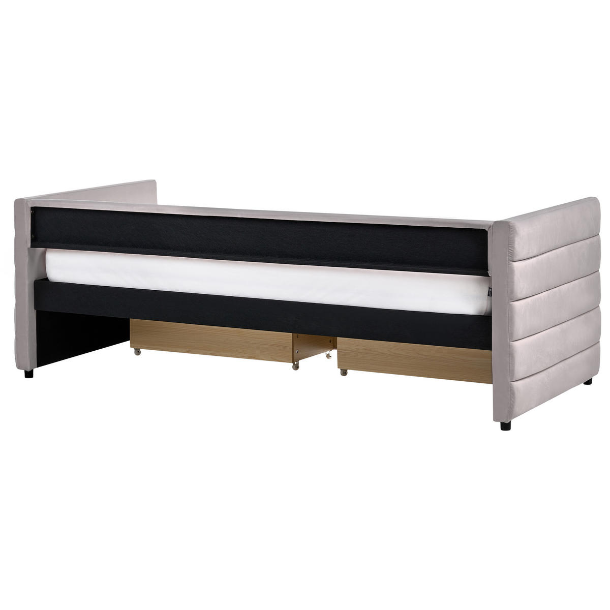 TAGESBETT mit Stauraum 90/200 Samtstoff Hellgrau Marray - Hellgrau, Textil (90/200cm) - Beliani