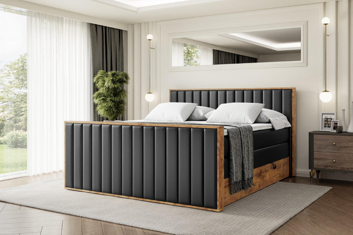 BOXSPRINGBETT mit Matratze H3|H4 und Lattenrost - LOLLI4-Z KING-120x200 - Schwarz Kunstleder - Schwarz, Holzwerkstoff (120/200cm) - ALTDECOR