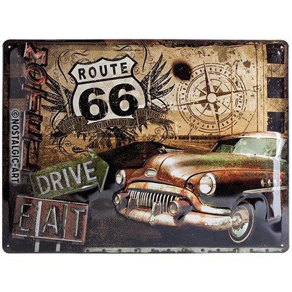 BLECHSCHILD 30/40 cm US Highways Route 66 Road Trip - Multicolor, Metall (40/30/0.2cm) - Nostalgic-Art