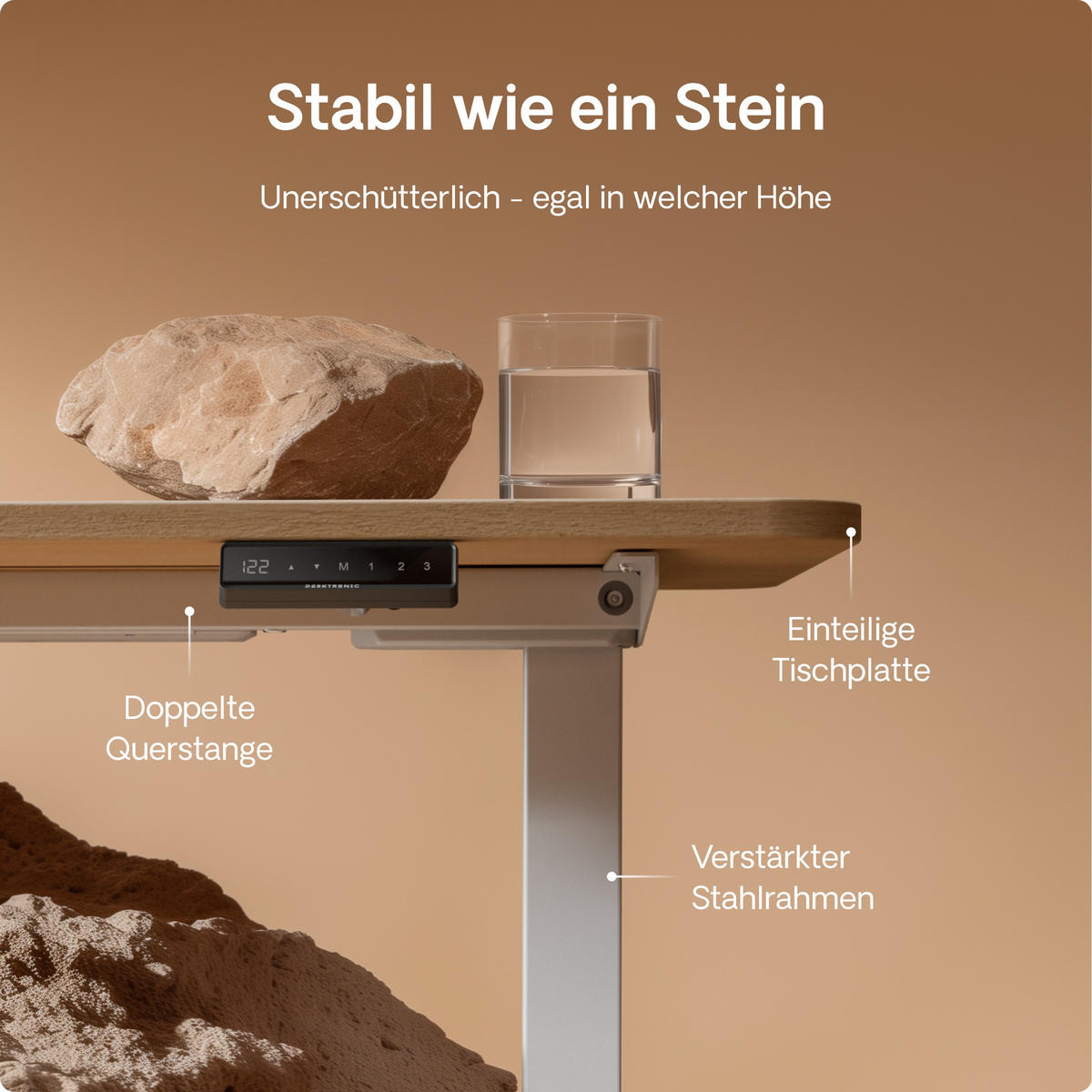 SCHREIBTISCH Elektrisch Höhenverstellbarer HomeOne 160x80cm Weiß/Eiche mit Memory-Funktion, Anti-Kollisions Technologie - Eichefarben/Weiß, Holzwerkstoff (80/160/72cm) - Desktronic