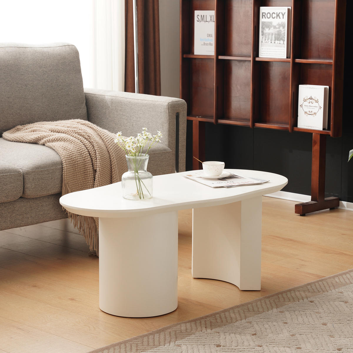 COUCHTISCH 100/50/40.5 cm weiß unregelmäßig mit seidig lackierter Oberfläche - Weiß, Holzwerkstoff (100/50/40.5cm) - OKWISH