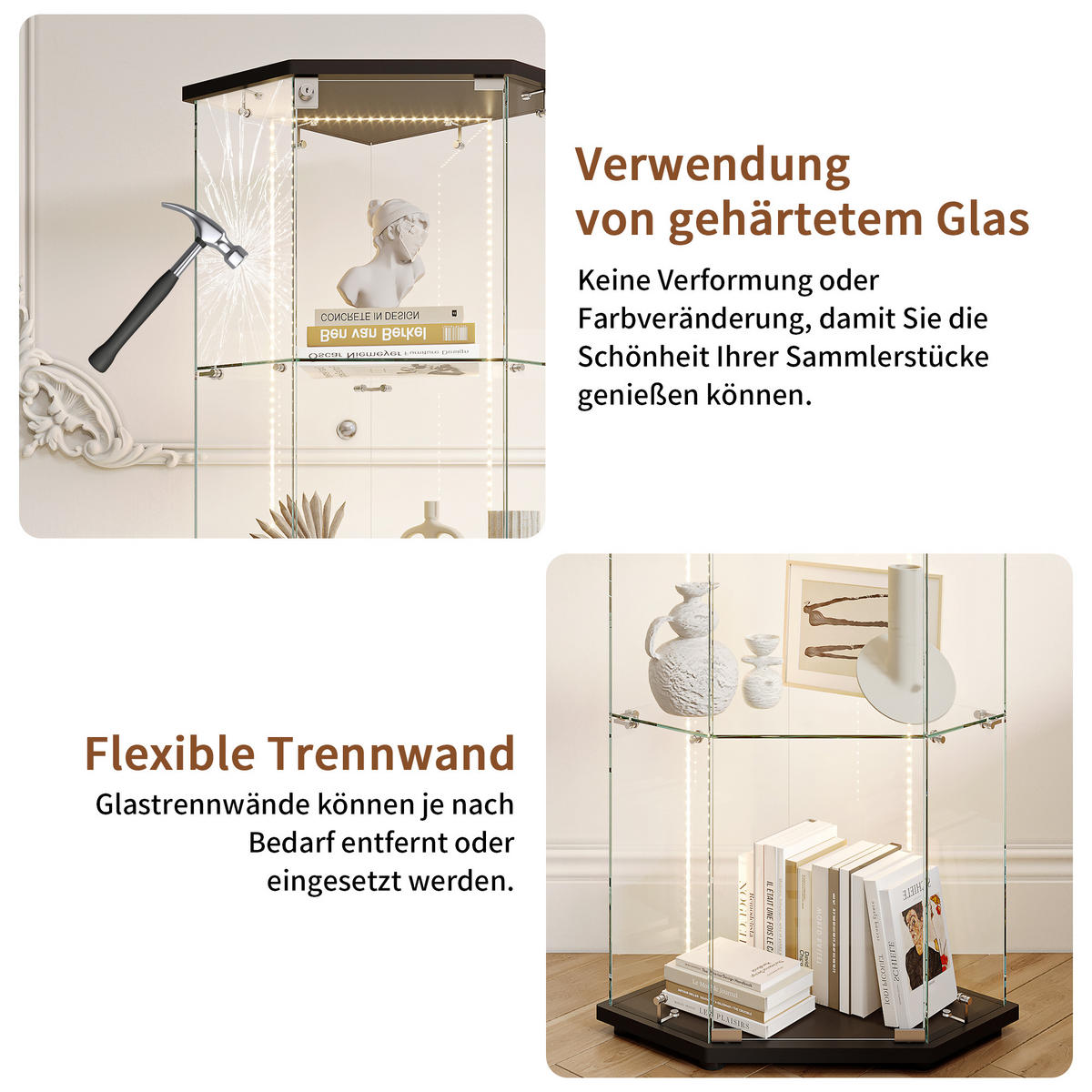 GLASVITRINE freistehend LED 1 Tür Schloss Glas schwarz - Schwarz, Holz (60/162/40cm) - LEBENLANG