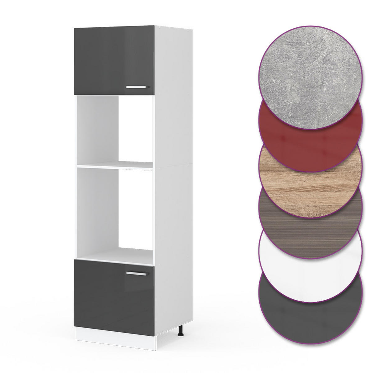 MIKROWELLENSCHRANK R-Line Anthrazit Hochglanz 60 cm - Schwarz Hochglanz/Anthrazit, Holzwerkstoff (60/206.8/57.2cm) - Vicco