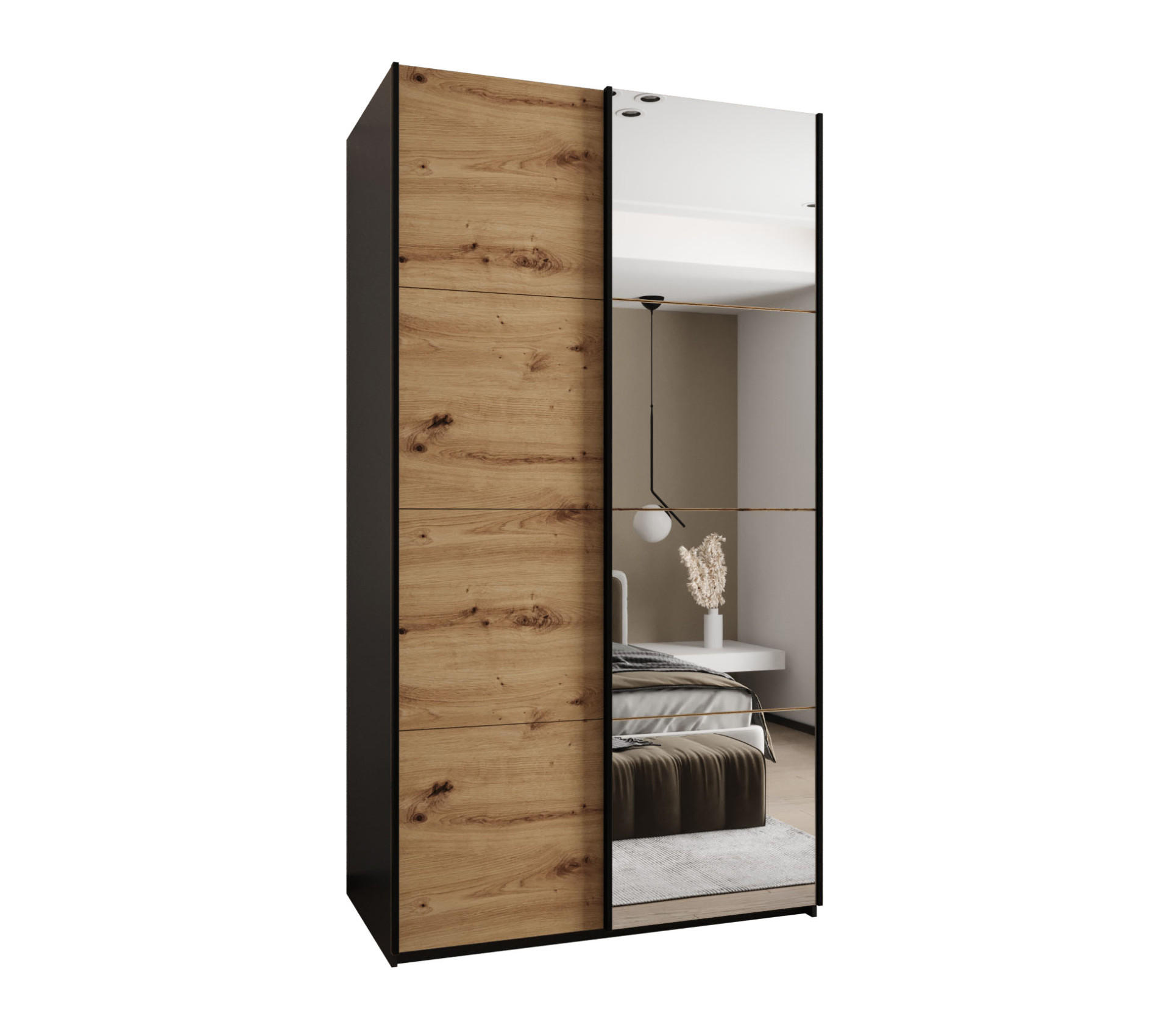 Abiks Möbel SCHWEBETÜRENSCHRANK Schwarz, Eiche Artisan, Schwarz 140cm × 64cm × 245cm